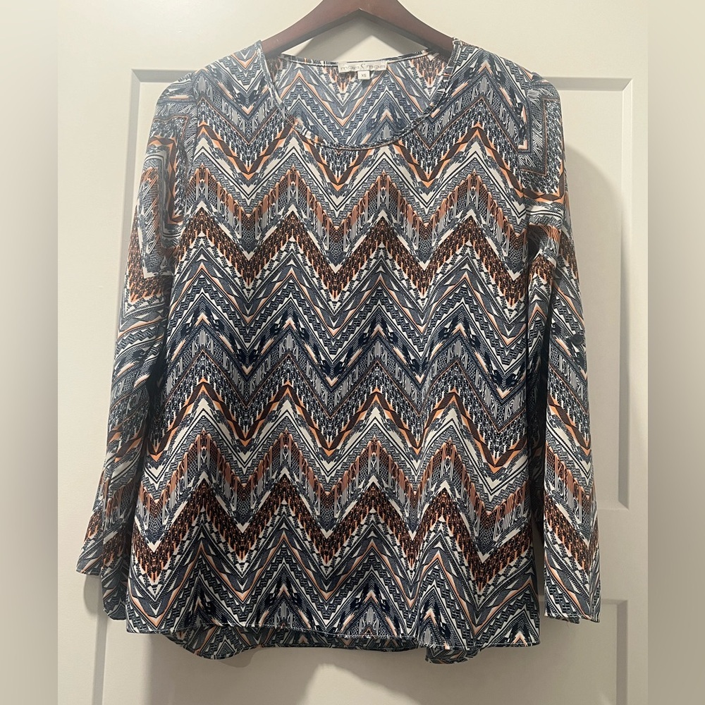 Moa Moa Long Sleeve Boxy Blouse in Blue and Orange